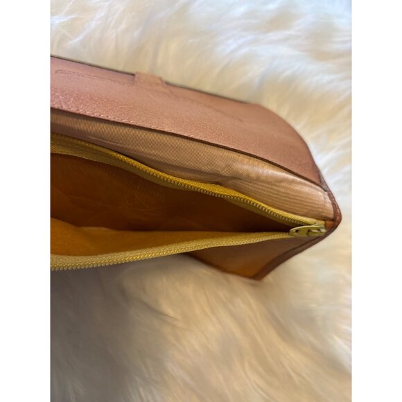 Vtg Antique Pigskin Leather Wallet With Gold-Tone Frame & Crown Detail Clutch - Picture 5 of 12